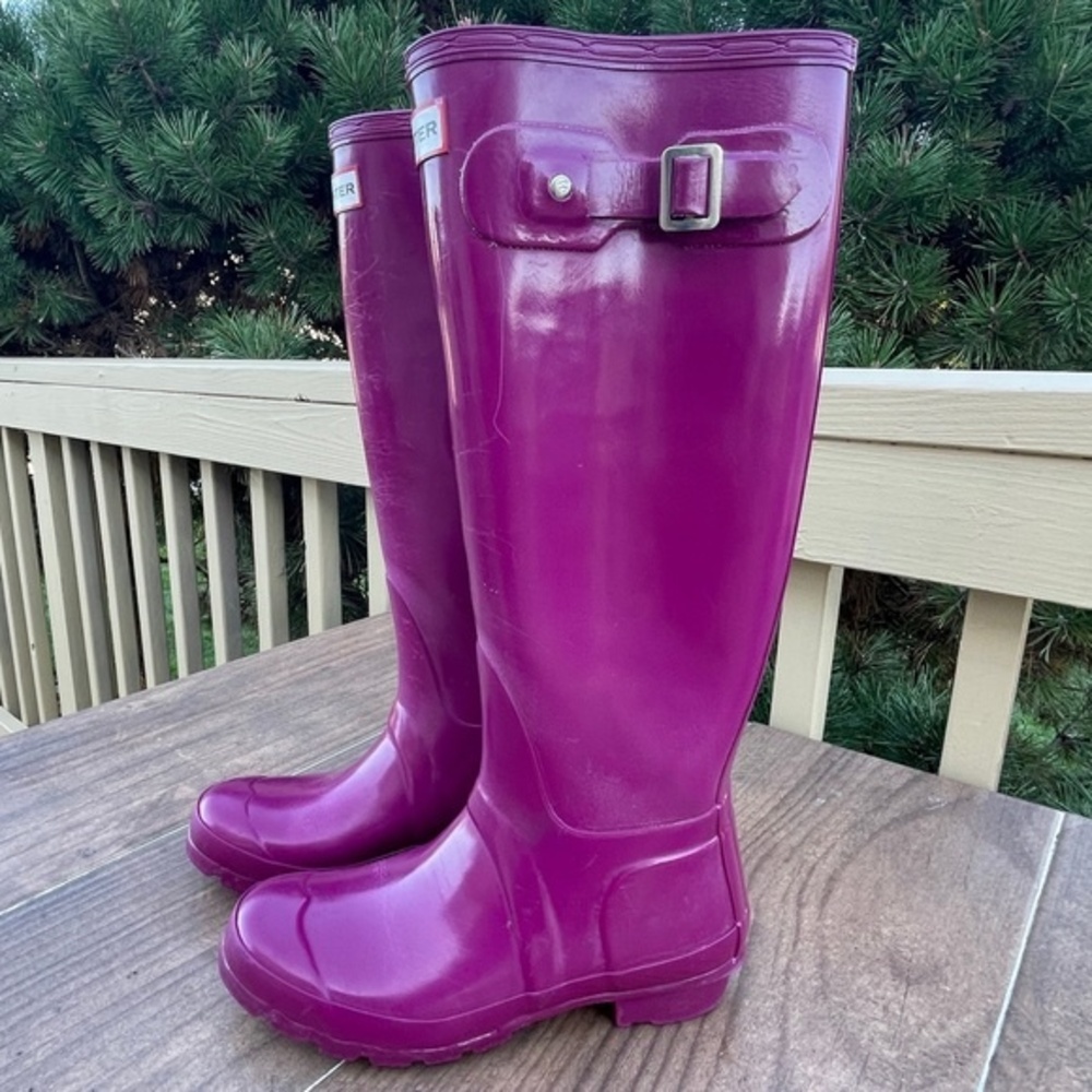 Hunter Womens Gloss W23616 Purple Round Toe Rain Boots Size W 5 M 4